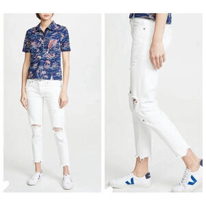 Moussy Vintage Distressed White Denim Jeans Button Fly Size 28 New NWT Raw Hem